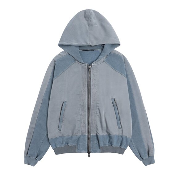 Haider Ackermann Gray-Blue Patchwork Zipper Jacket - Picture 1 of 9
